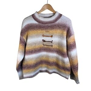 Graniph Nagasugiru Inu Dog Sweater Womens L Brown Gradient Mock Neck Kawaii Knit